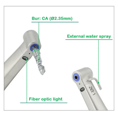 Handpiece ทันตกรรมรากเทียมที่ถอดออกได้ 20-1 ความเร็วลดมุมตัดใยแก้วนำแสง