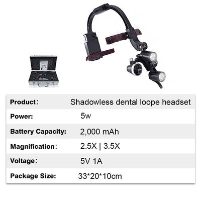 แถบคาดศีรษะปรับได้ ทันตกรรม ไฟหน้า LED กล้องส่องทางไกล Loupes 2.5x 3.5x